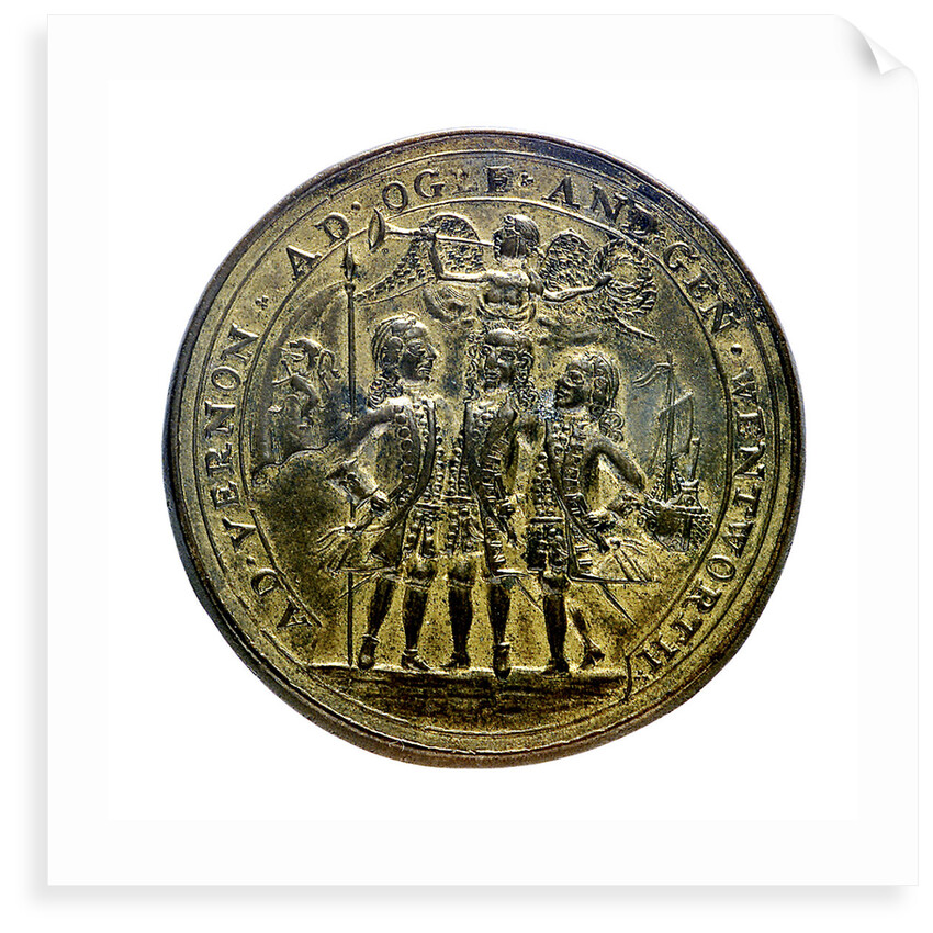 Medal commemorating Admiral Edward Vernon (1684-1757), Admiral Sir Chaloner Ogle (1681?-1750), and General Thomas Wentworth, the attack on Cartagena, 1741; obverse by unknown
