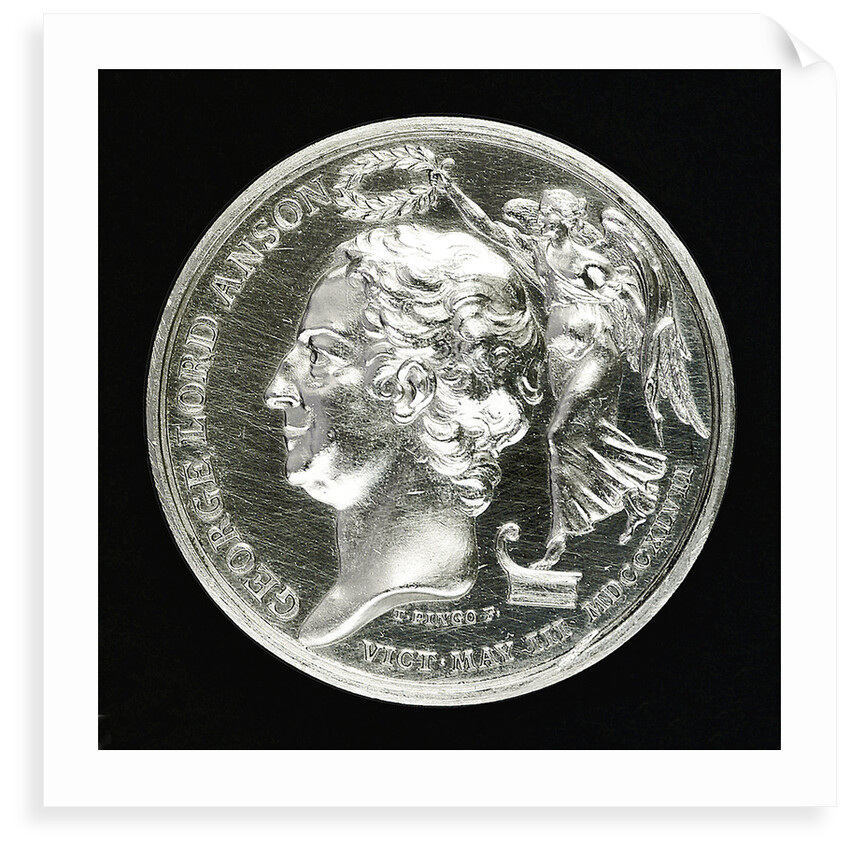 Medal commemorating the Battle of Cape Finisterre and Admiral Lord Anson's voyage, 1740-4; obverse by Thomas Pingo