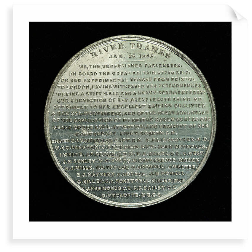 Medal commemorating the SS 'Great Britain'; reverse by unknown