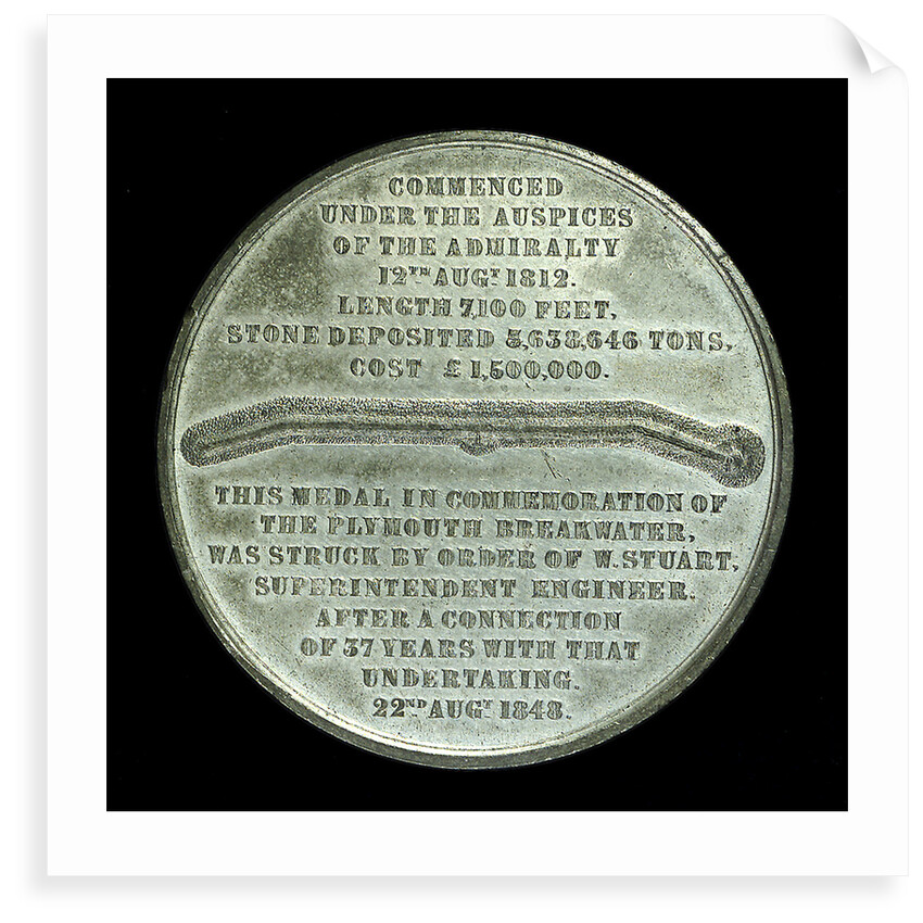 Medal commemorating the Plymouth breakwater and lighthouse; reverse by Allen & Moore
