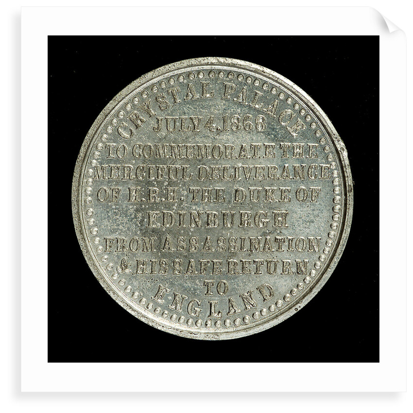 Medal commemorating the deliverance of HRH The Duke of Edinburgh from assassination, 1868; reverse by Unknown