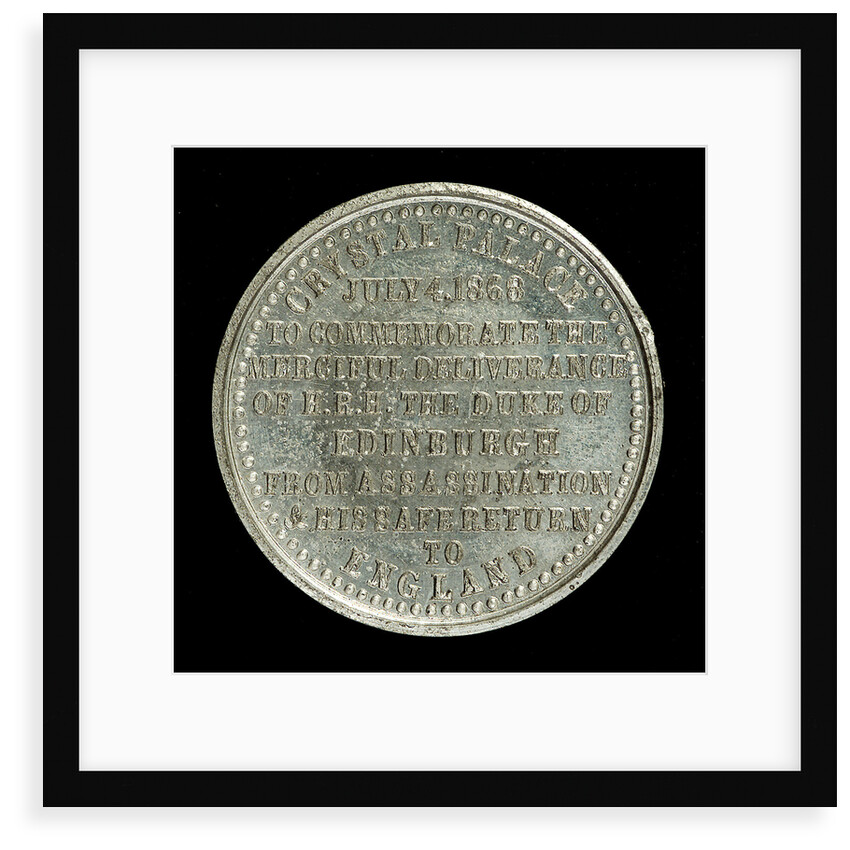 Medal commemorating the deliverance of HRH The Duke of Edinburgh from assassination, 1868; reverse by Unknown