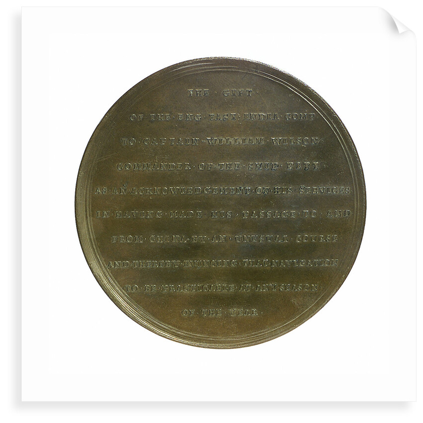 Medal commemorating Captain William Wilson's voyage to China; reverse by R. Yeo
