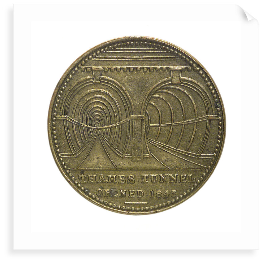 Counter commemorating the Thames tunnel and Trafalgar Square Memorial; obverse by unknown