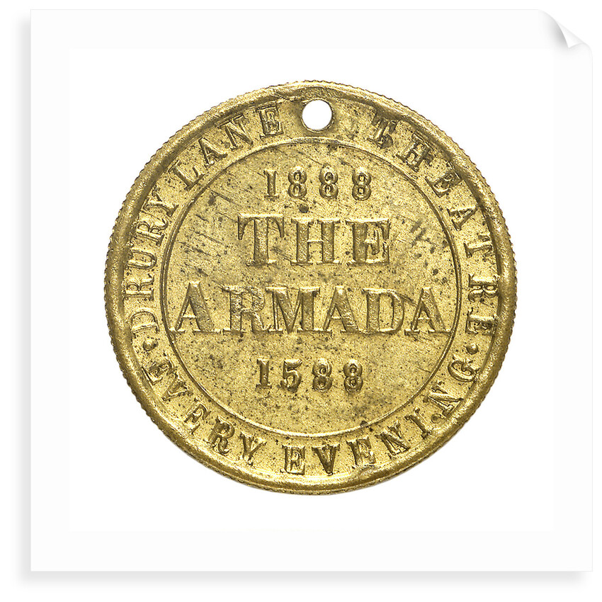 Theatre pass commemorating the tercentenary of the Spanish Armada, 1888; reverse by unknown