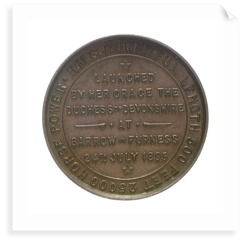 Medal commemorating the launch of HMS 'Powerful'; reverse by W.T. Story