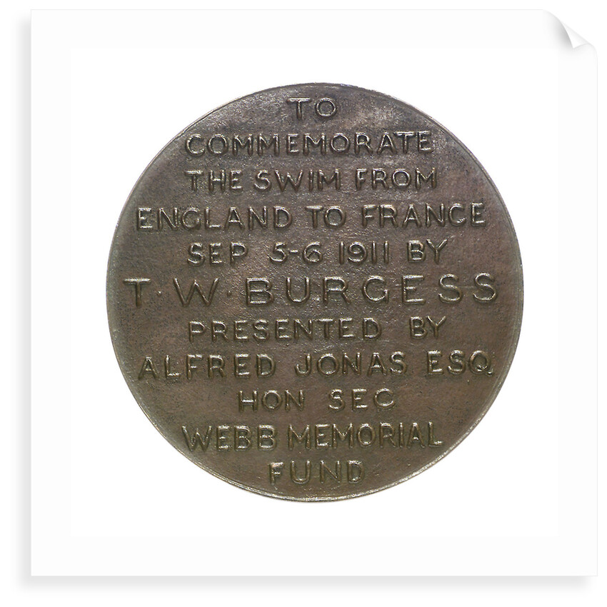 Medal commemorating the cross Channel swim by T. W. Burgess, 1911; reverse by O.J.