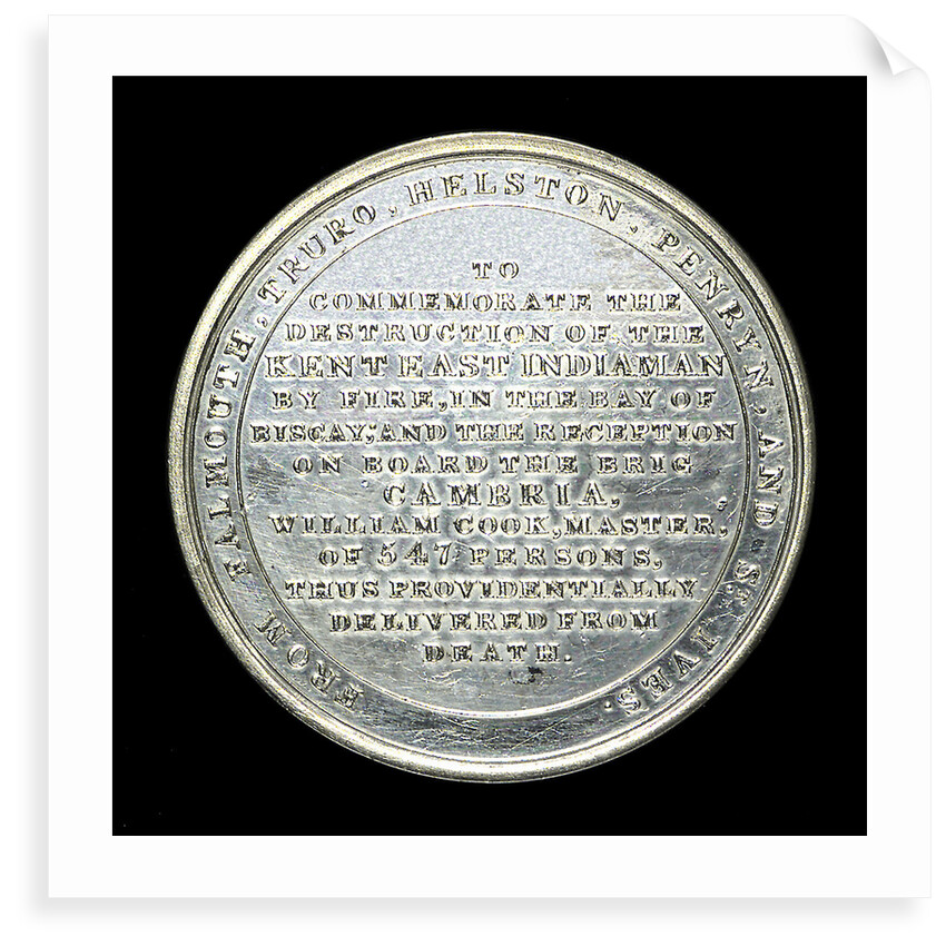 Medal commemorating the loss of the East Indiaman 'Kent', 1825; reverse by Thomas Halliday
