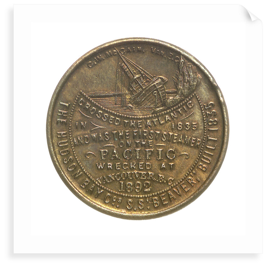 Medal commemorating the wreck of Hudson Bay Company steamer 'Beaver', 1892; obverse by C.W. McCain