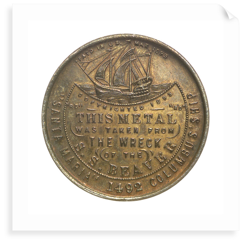 Medal commemorating the wreck of Hudson Bay Company steamer 'Beaver', 1892; reverse by C.W. McCain