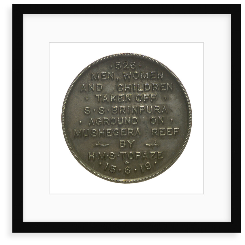 Medal commemorating the wreck of SS 'Brinpura', 1919; obverse by unknown