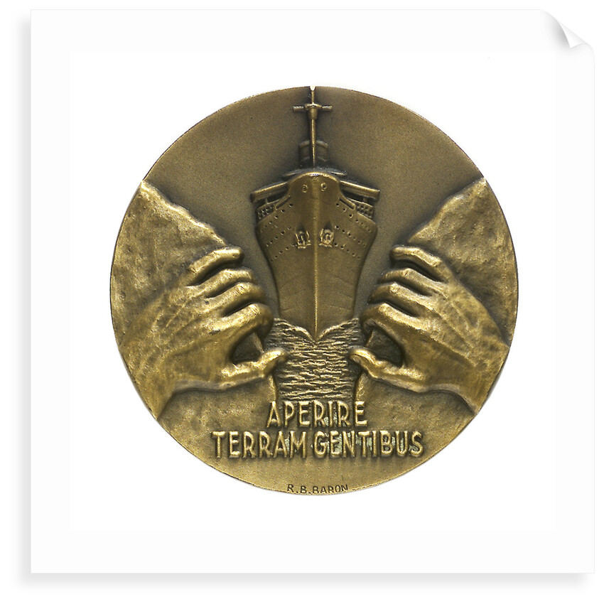 Medal commemorating the 150th anniversary of Ferdinand de Lesseps, 1955; reverse by R.B. Baron
