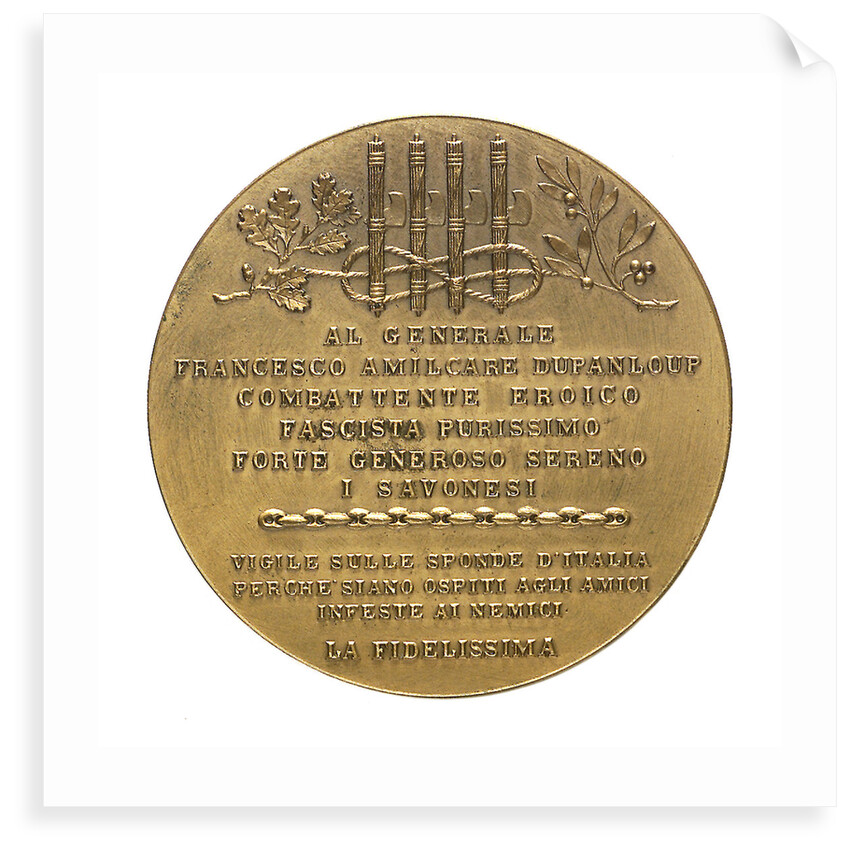 Medal commemorating General Francesco Amilcare Dupanloup from the inhabitants of Savona; reverse by unknown
