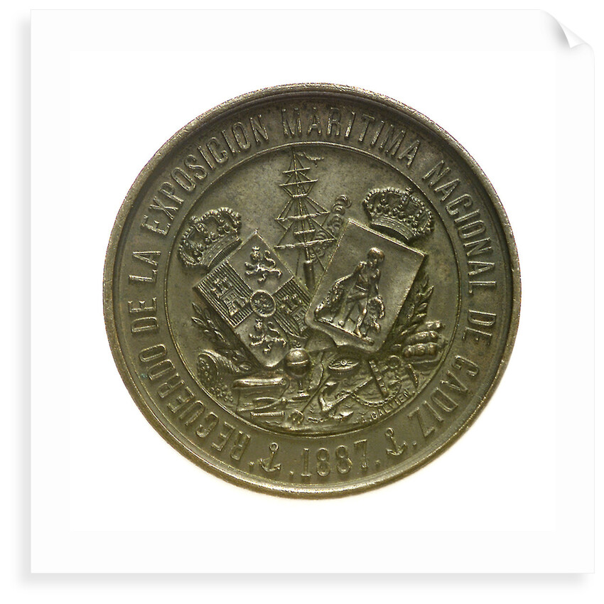 Token commemorating the National Maritime Exhibition of Cadiz, 1887; obverse by A. Galvien