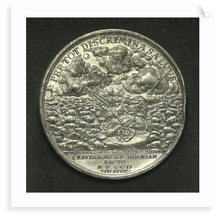 Medal commemorating the Duke of Saxony wrecked near Stockholm, 1702; reverse by C. Wermuth
