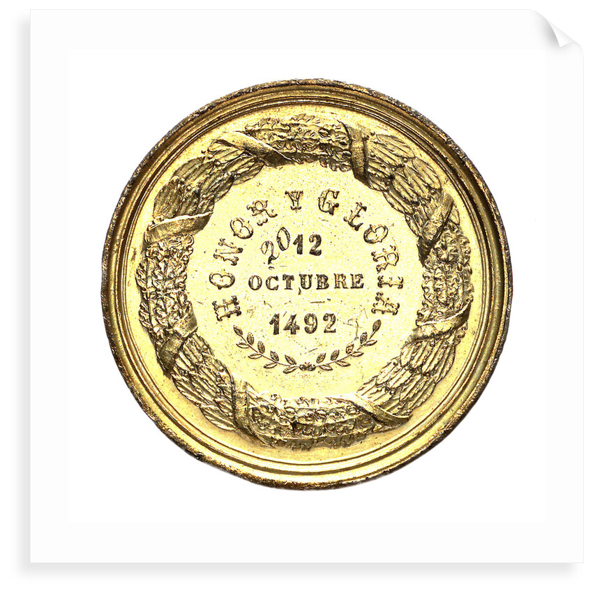 Medal commemorating the 4th centenary of the discovery of America, 1892; reverse by B. Muzio