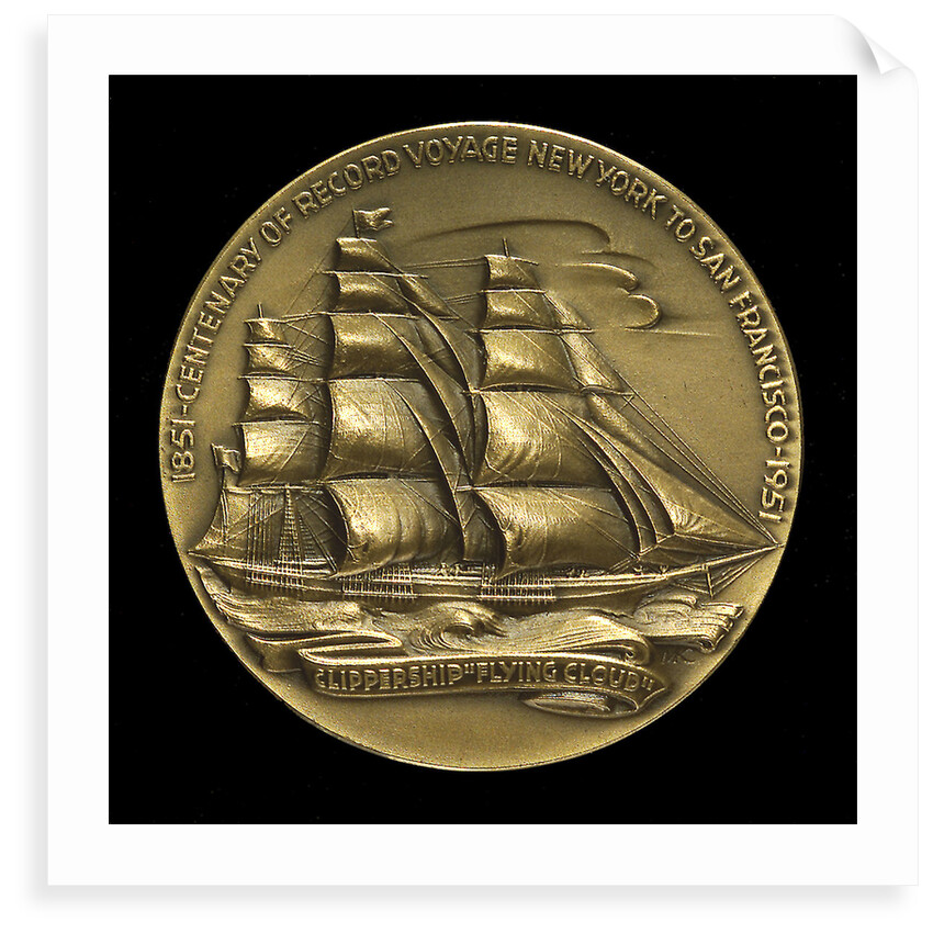 Medal commemorating the centenary of the voyage of the 'Flying Cloud', 1951; obverse by M.K. and Holland