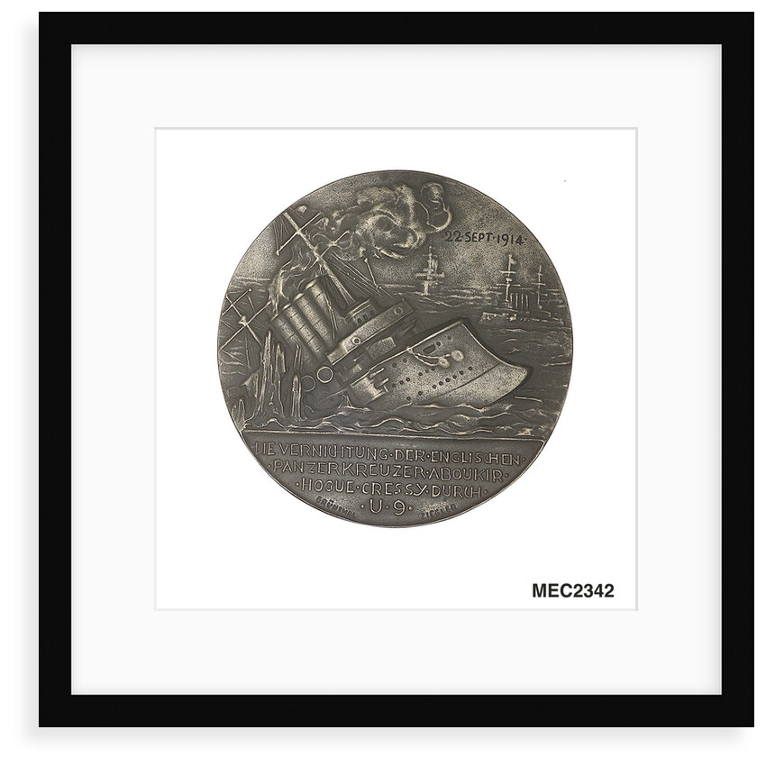 Medal commemorating the sinking of the cruisers 'Aboukir', 'Hogue' and 'Cressy' by 'U9.', 1914; reverse by H. Ziegler