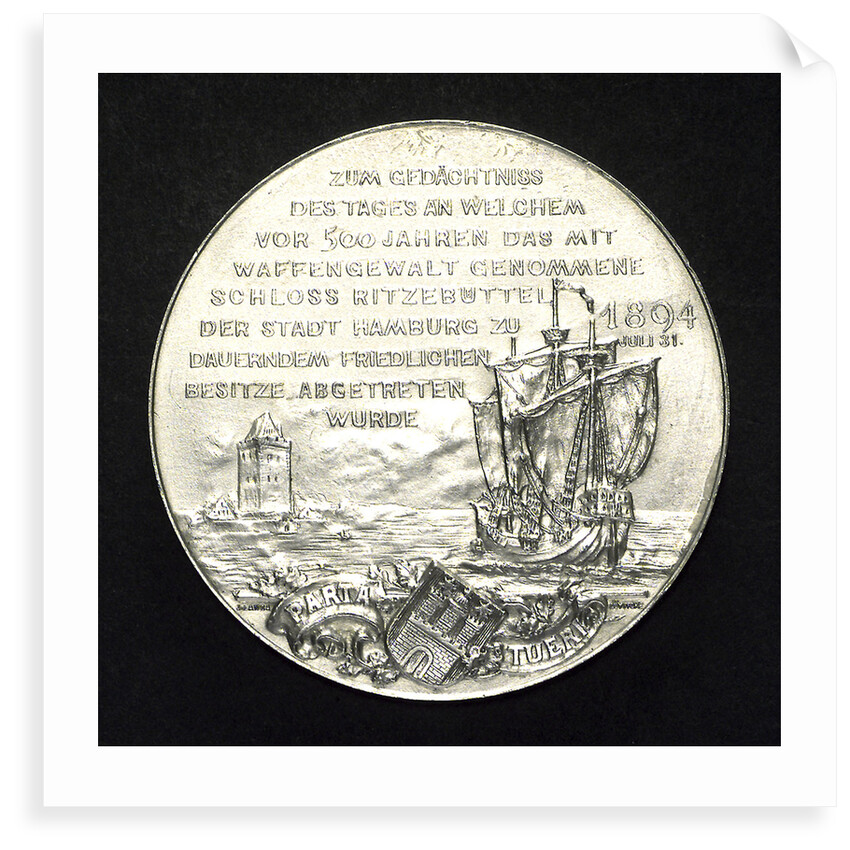 Medal commemorating the Union of Hamburg and the Castle of Ritzeb by J. Langa