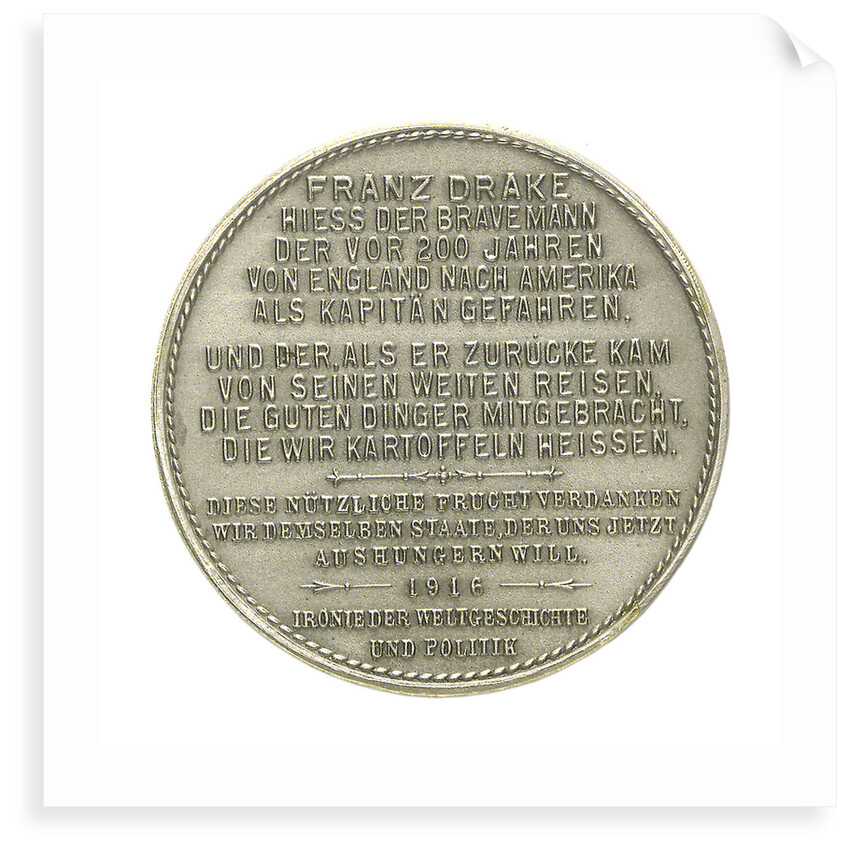 Medal commemorating Sir Francis Drake and the Atlantic crossing; reverse by M.U.W.