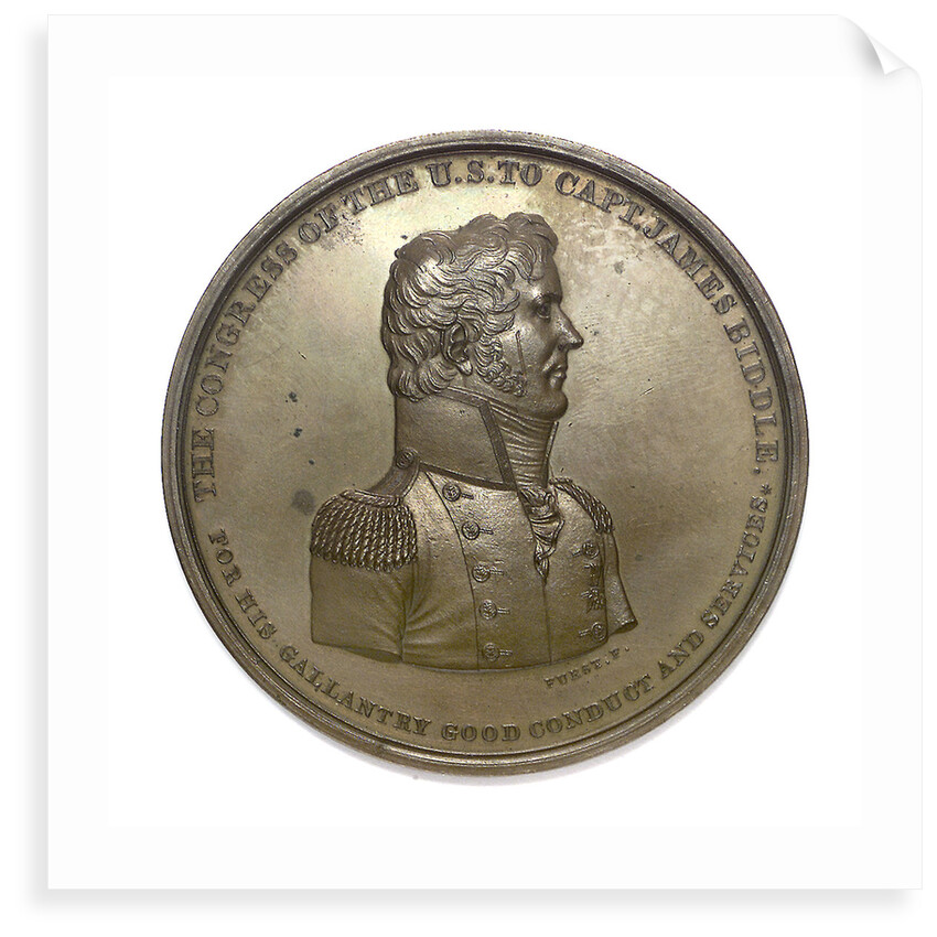 Medal commemorating Captain James Biddle and the action between USS 'Hornet' and HMS 'Penguin', 1815; obverse by Moritz Furst