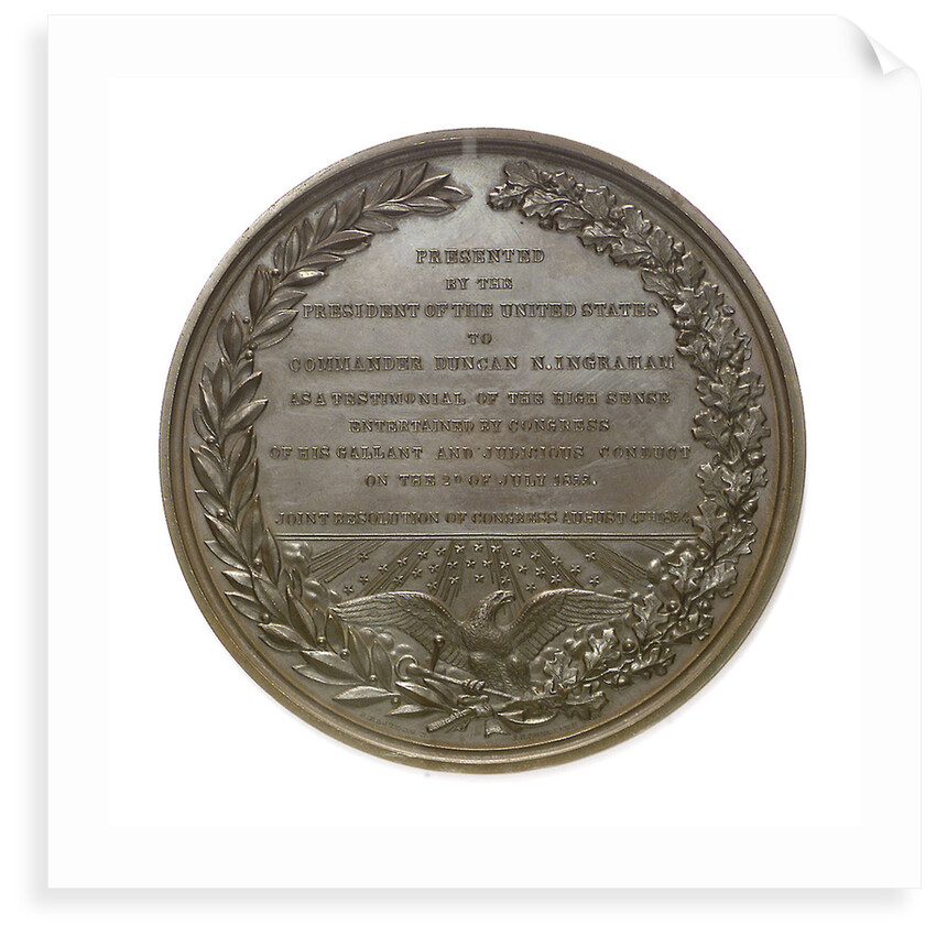 Medal commemorating Commander Nathaniel Ingraham (1802-1891) and the Smyrna incident, 1853; reverse by S. Eastman