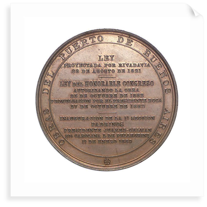 Medal commemorating the inauguration of the port of Buenos Aires; reverse by unknown