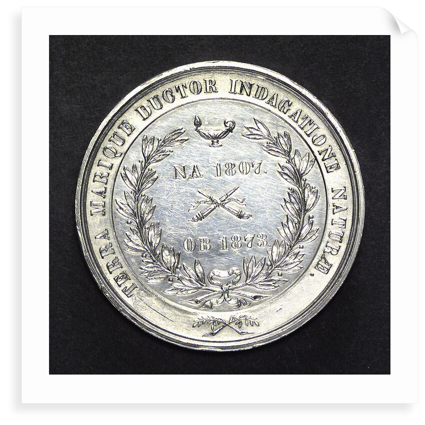 Medal commemorating L.J.R. Agassiz, explorer and zoologist; reverse by W. Barber