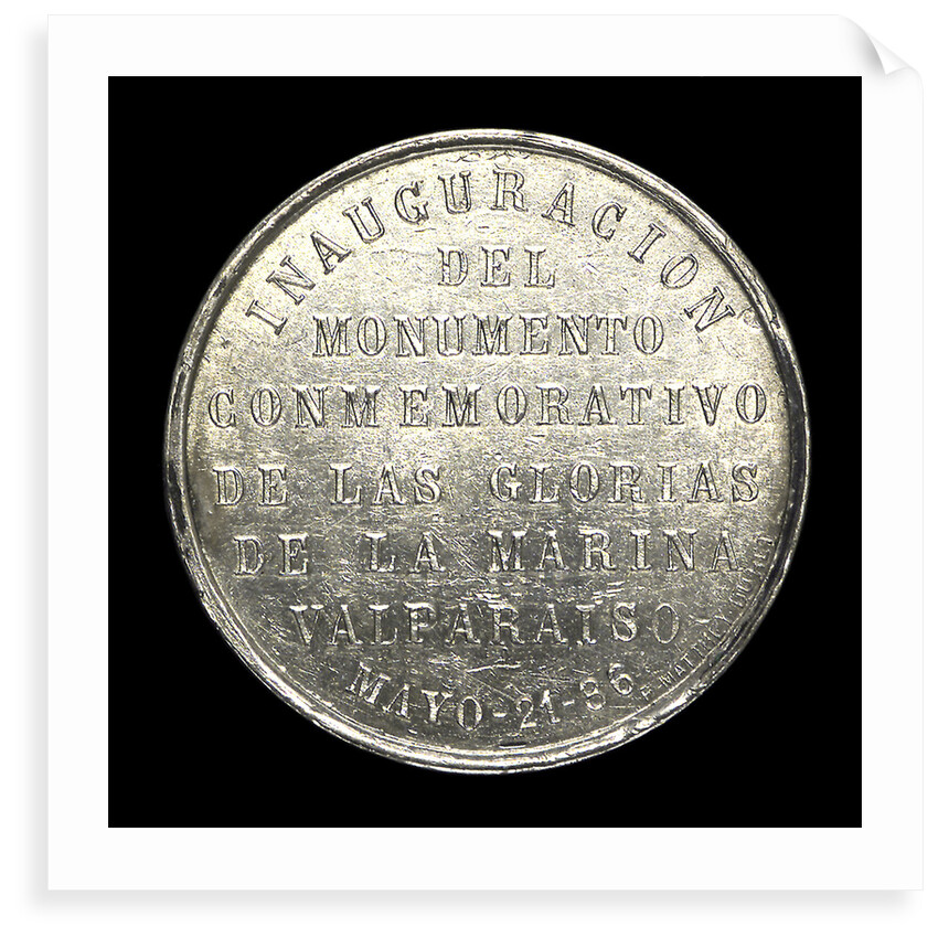 Medal depicting the naval monument at Valparaiso; reverse by unknown