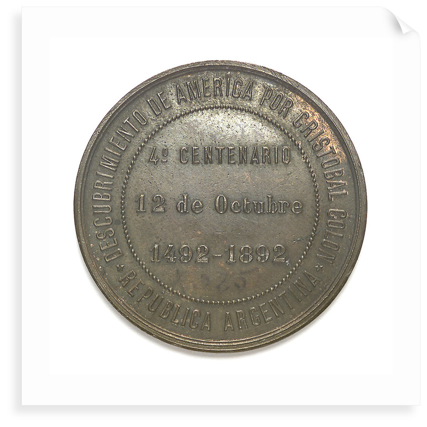 Medal commemorating Christopher Columbus (1451-1506) and the discovery of America, 1492; reverse by unknown