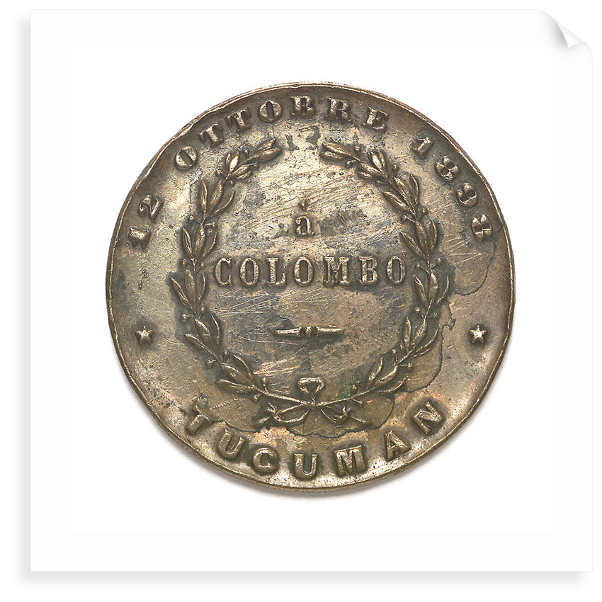 Medal depicting the Tucuman monument of Christopher Columbus (1451-1506); reverse by unknown