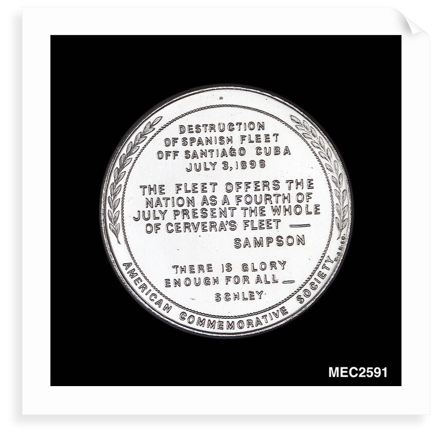 Medal commemorating the destruction of the Spanish Fleet off Santiago Cuba, 1898 by W. & H. Co.