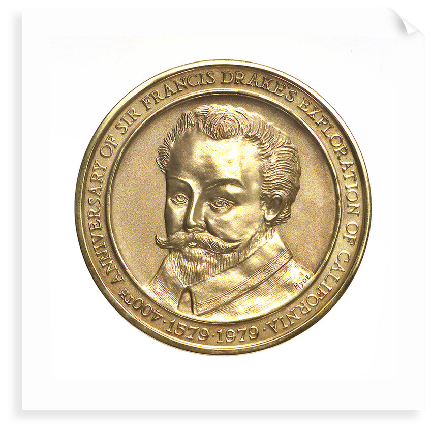 Medal commemorating the 400th anniversary of Francis Drake's exploration of California, 1979; obverse by Hyde