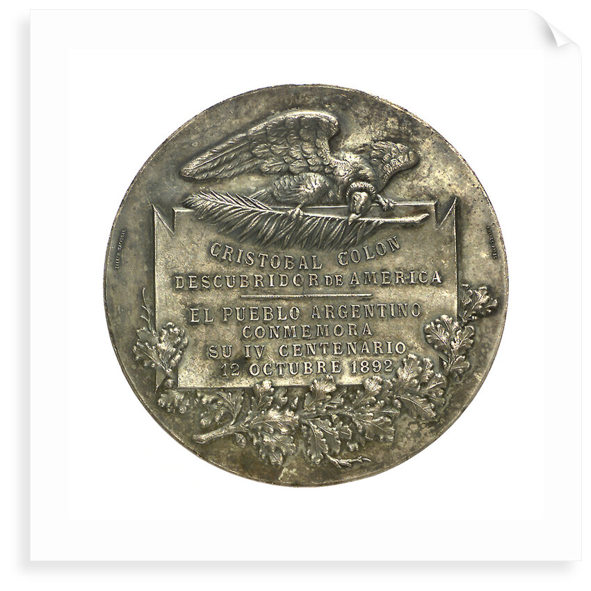 Medal commemorating the 400th anniversary of the discovery of America, 1892; reverse by unknown
