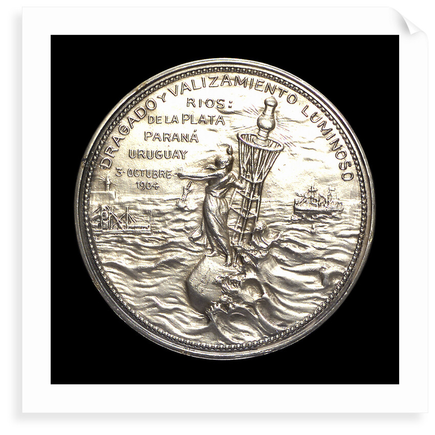 Medal commemorating the dredging and installation of lighted buoys on the rivers La Plata, Parana and Uruguay; obverse by J. Gottuzzo