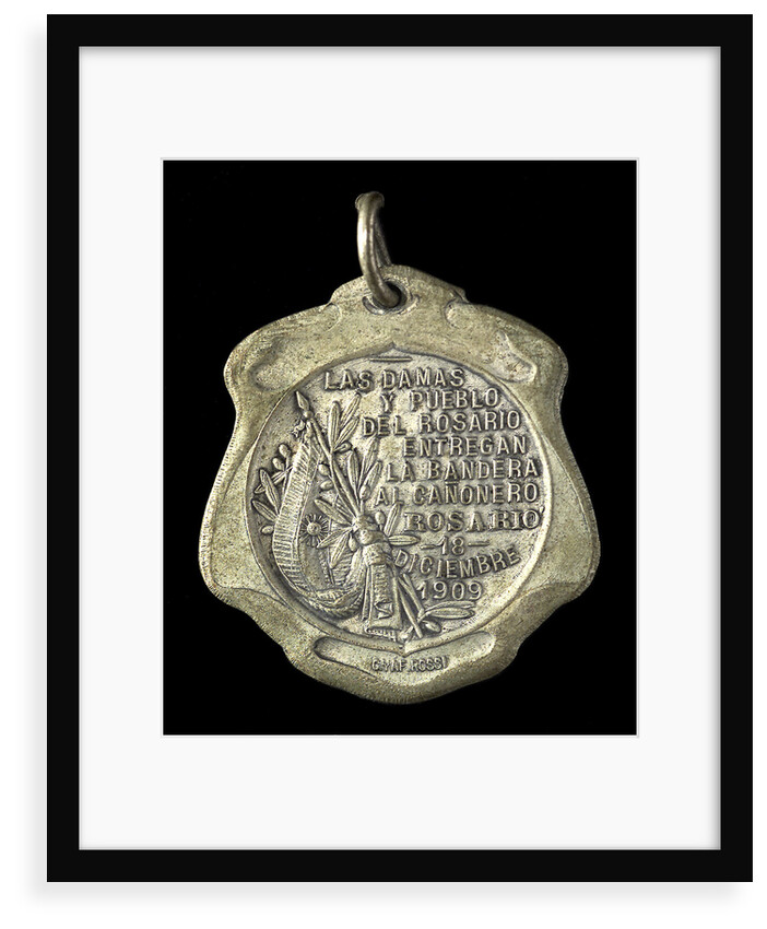 Badge commemorating the hoisting of the flag on the Rosario gunboat; reverse by C. Rossi