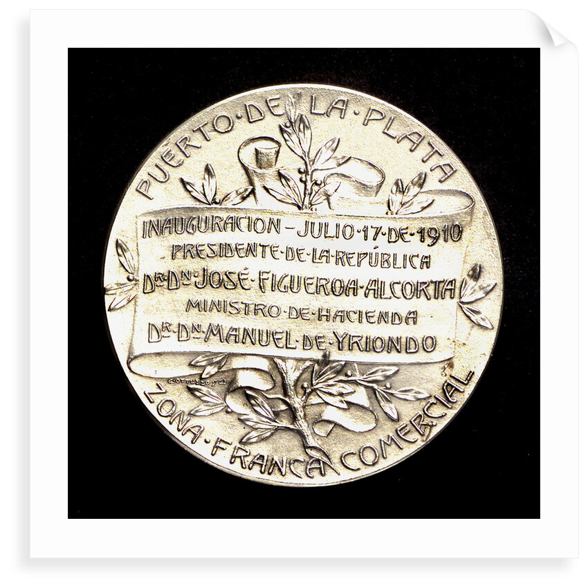 Ingot commemorating the inauguration of the free commercial port of La Plata, 1910; reverse by J. J. Gottuzzo & Ca.