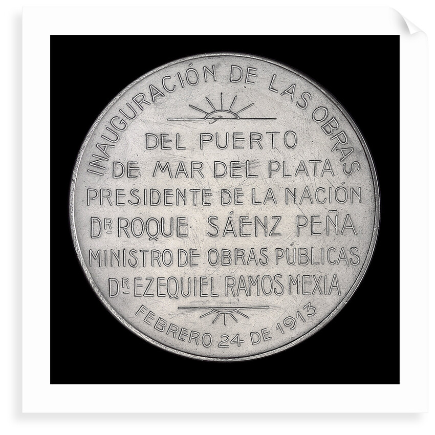 Medal commemorating the inauguration of the port of Puerto Mar Del Plata, 1910; reverse by J.M. Lubary