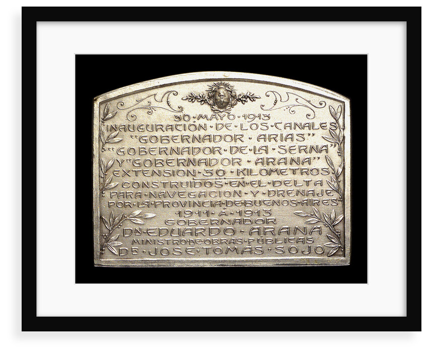 Plaque commemorating the inauguration of the canals Arias La Seina and Arana for navigation, 1913; reverse by J. J. Gottuzzo & Ca.