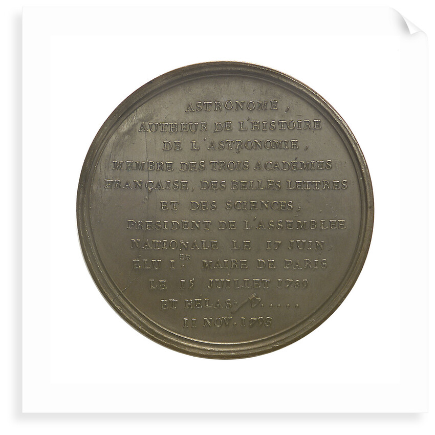 Commemorative medal depicting John Sylvanus Bailly (1736-93); reverse by unknown
