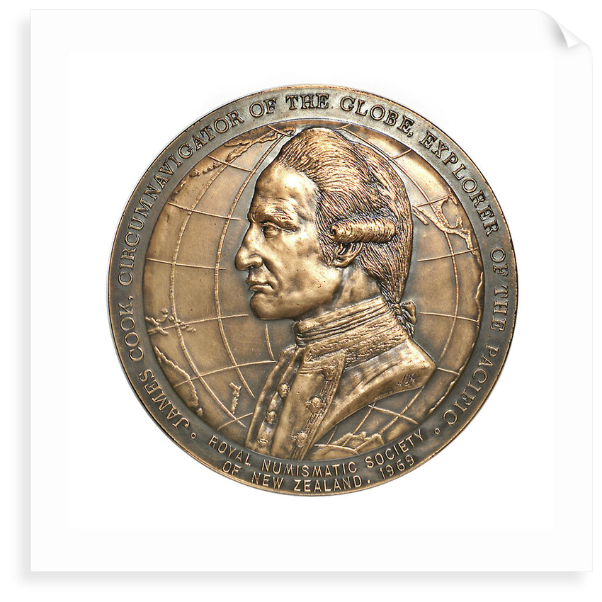 Medal commemorating the bicentenary of James Cook's rediscovery of New Zealand, 1969; obverse by Royal Australian Mint