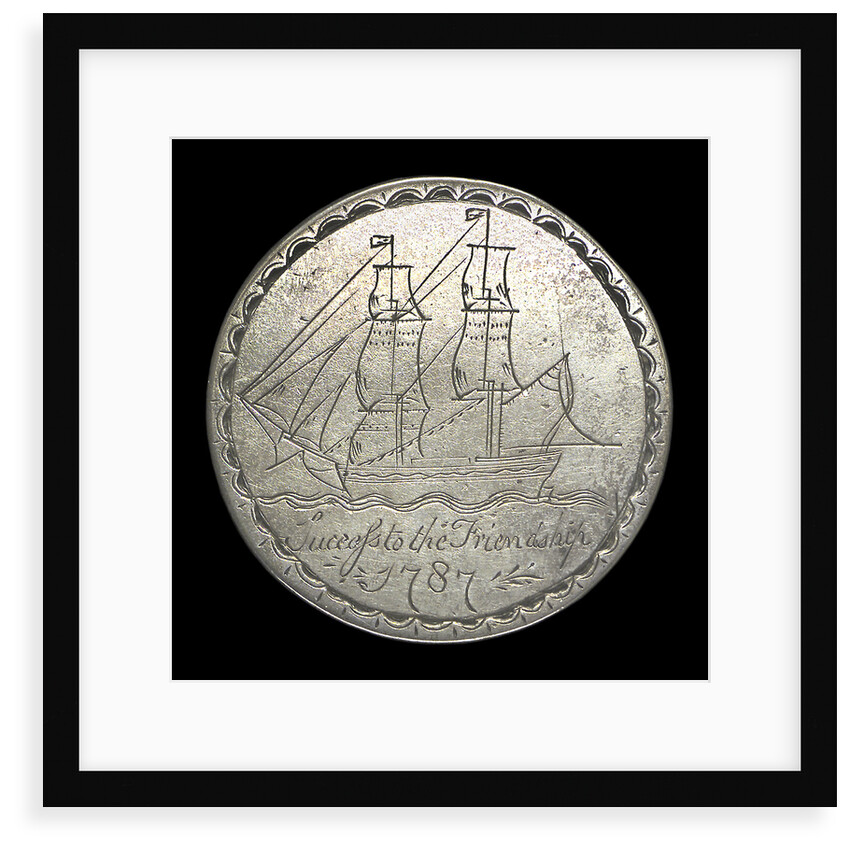 Engraved commemorative coin depicting convict ship 'Friendship'; obverse by unknown