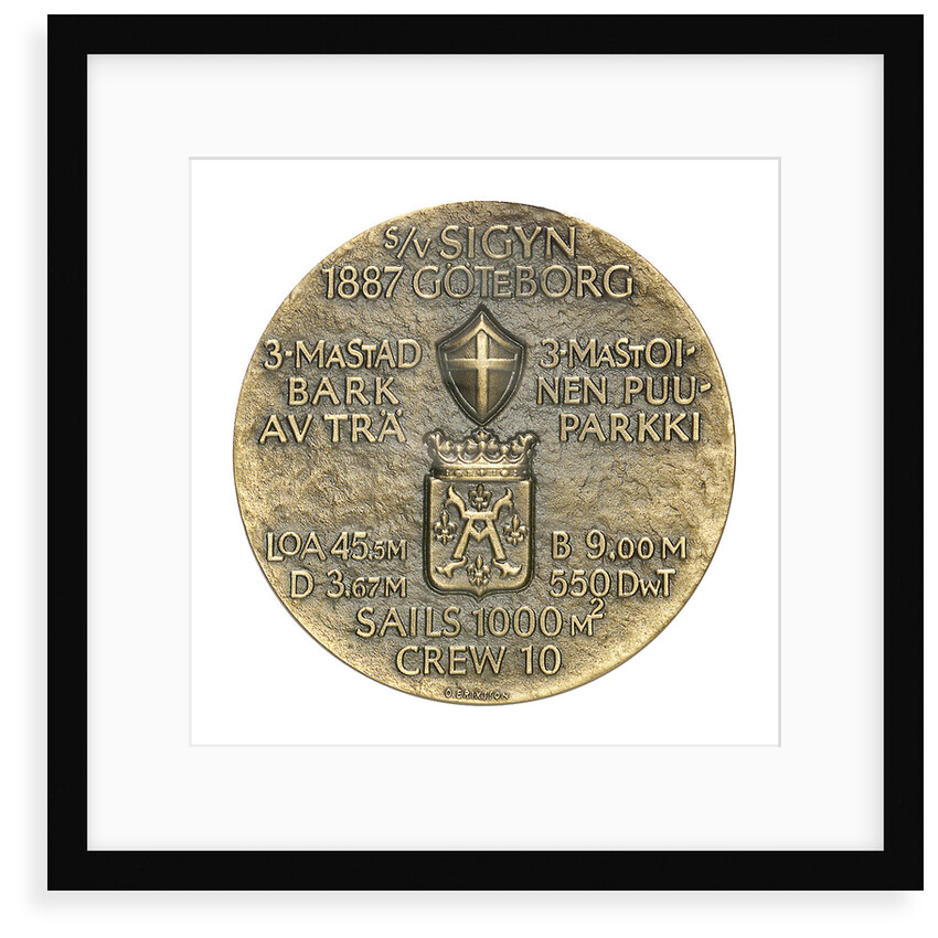 Commemorative medal depicting the three masted barque Sigyn - Abo Maritime Museum, Finland; reverse by O. Eriksson