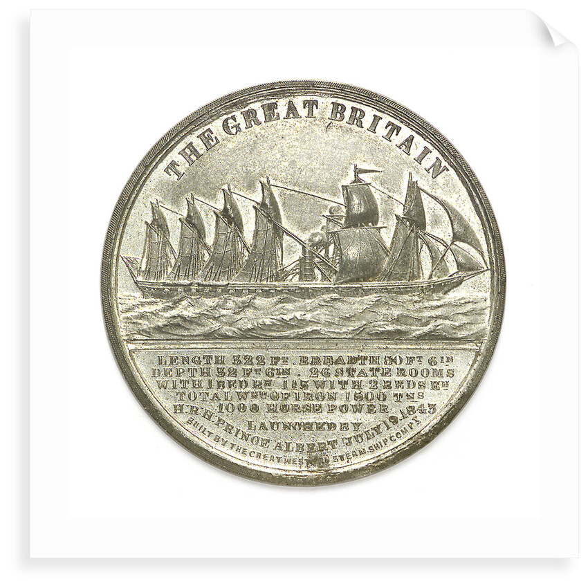 Medal commemorating the SS 'Great Britain', experimental voyage from Bristol to London, 1845; obverse by unknown