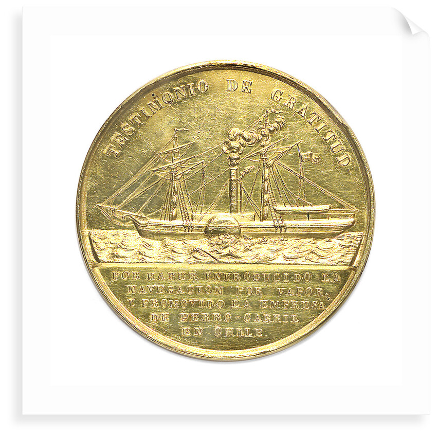 Medal commemorating the introduction of the first steamships in the Pacific; reverse by unknown