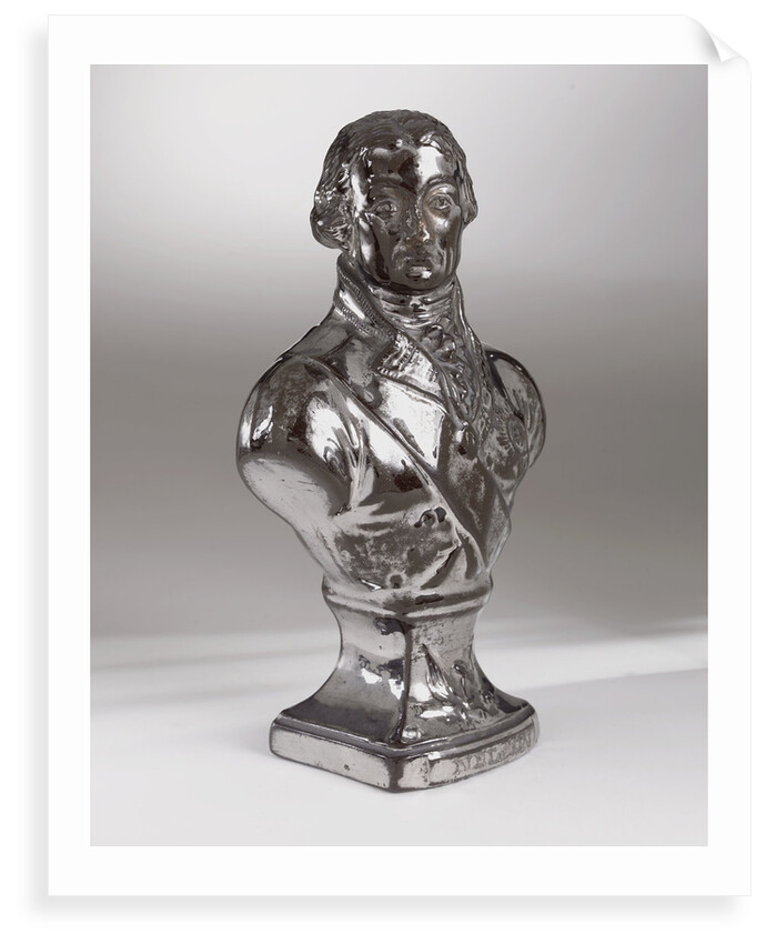 Brown earthenware bust with a silver lustre glaze depicting Vice-Admiral Horatio Nelson (1758-1805) by Doulton & Co. Ltd.