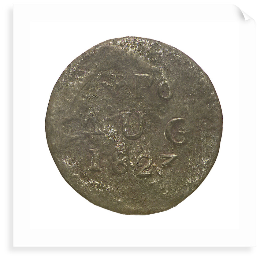 Token decorated with a broad arrow and inscription: 'PO AUG 1823'; obverse by unknown