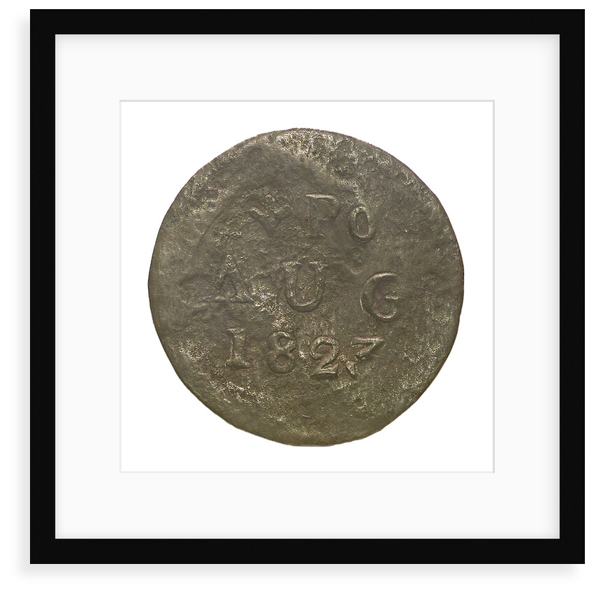 Token decorated with a broad arrow and inscription: 'PO AUG 1823'; obverse by unknown