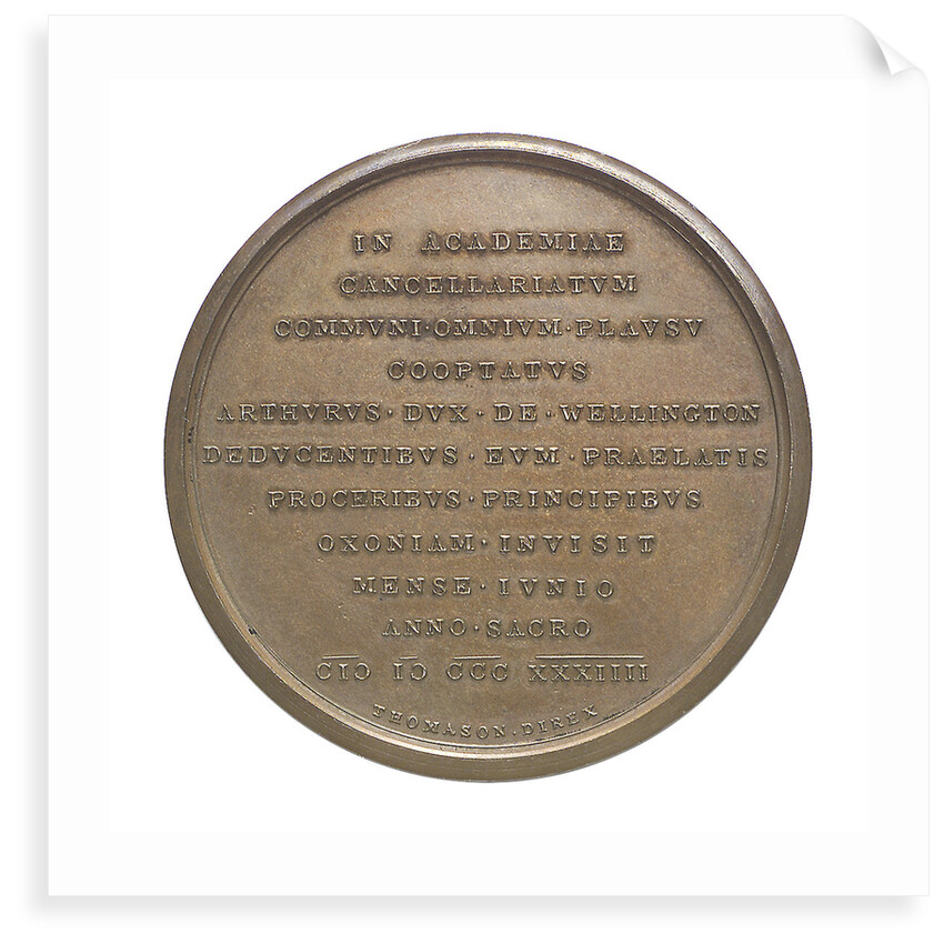 Commemorative medal depicting Duke of Wellington (1769-1852), Chancellor of Oxford University 1834; reverse by T. Webb