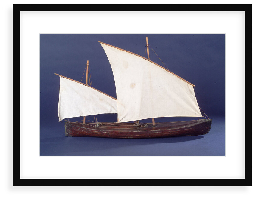 Full hull model, two masted open boat, starboard broadside by Unknown